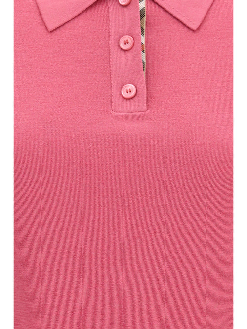 Burberry Wool Polo with Check details - Mauvewood Pink