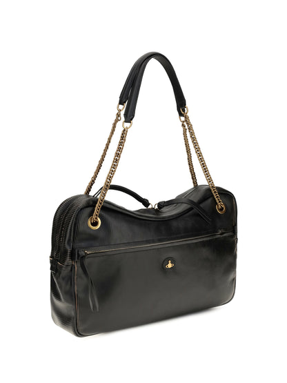 Vivienne Westwood Large Dolce textured leather Shoulder Bag - Black/Beige