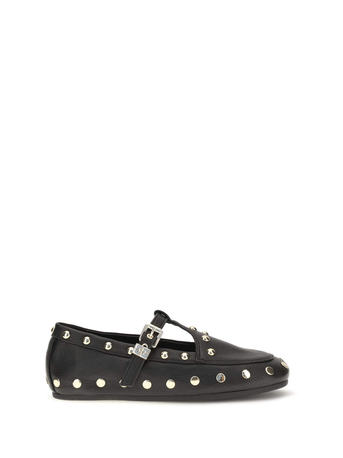 Ganni Mary Jenny studded Ballerinas in pebbled leather - Black