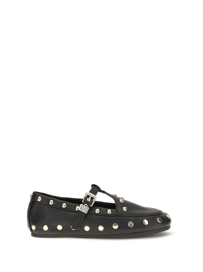 Ganni Mary Jenny studded Ballerinas in pebbled leather - Black