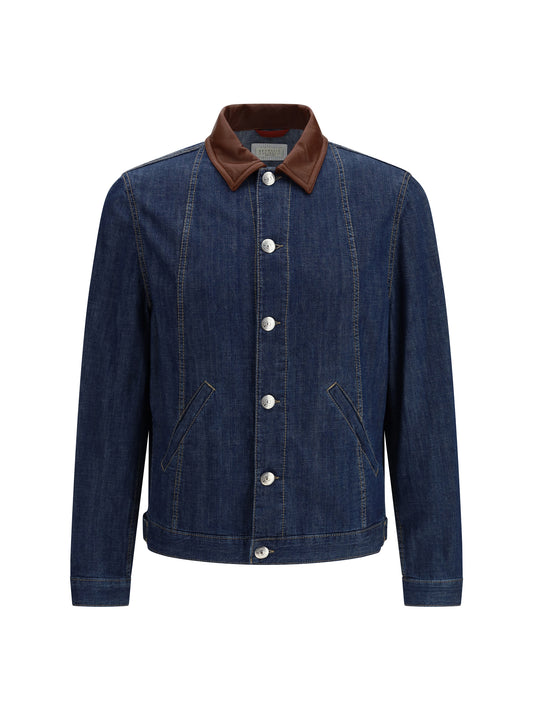 BRUNELLO CUCINELLI Denim Jacket with leather collar