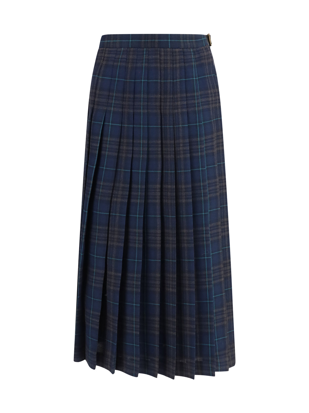 Burberry Pleated check wool-blend Skirt - Dark Clay Blue Check