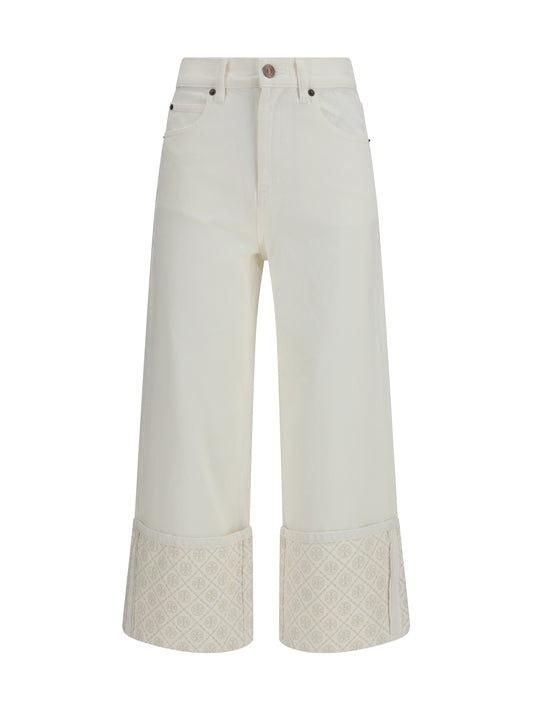 TORY BURCH T Monogram Contrast Cuff Straight-Leg Jeans
