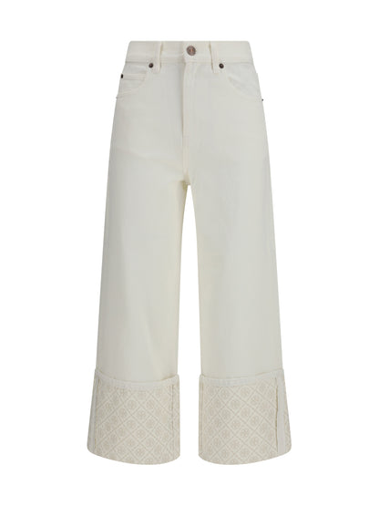 TORY BURCH T Monogram Contrast Cuff Straight-Leg Jeans