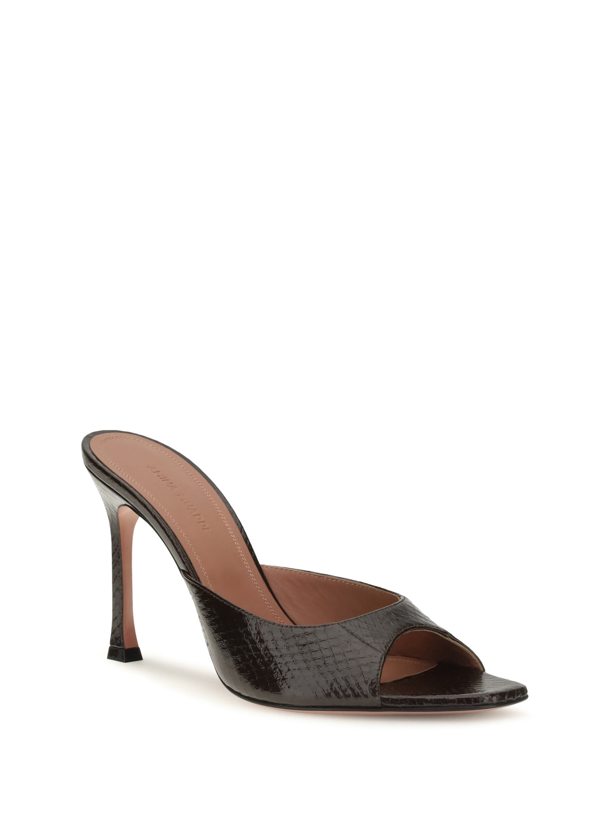 Amina Muaddi Alexa Croc-Effect Sandals - Shiny Coffee Snake