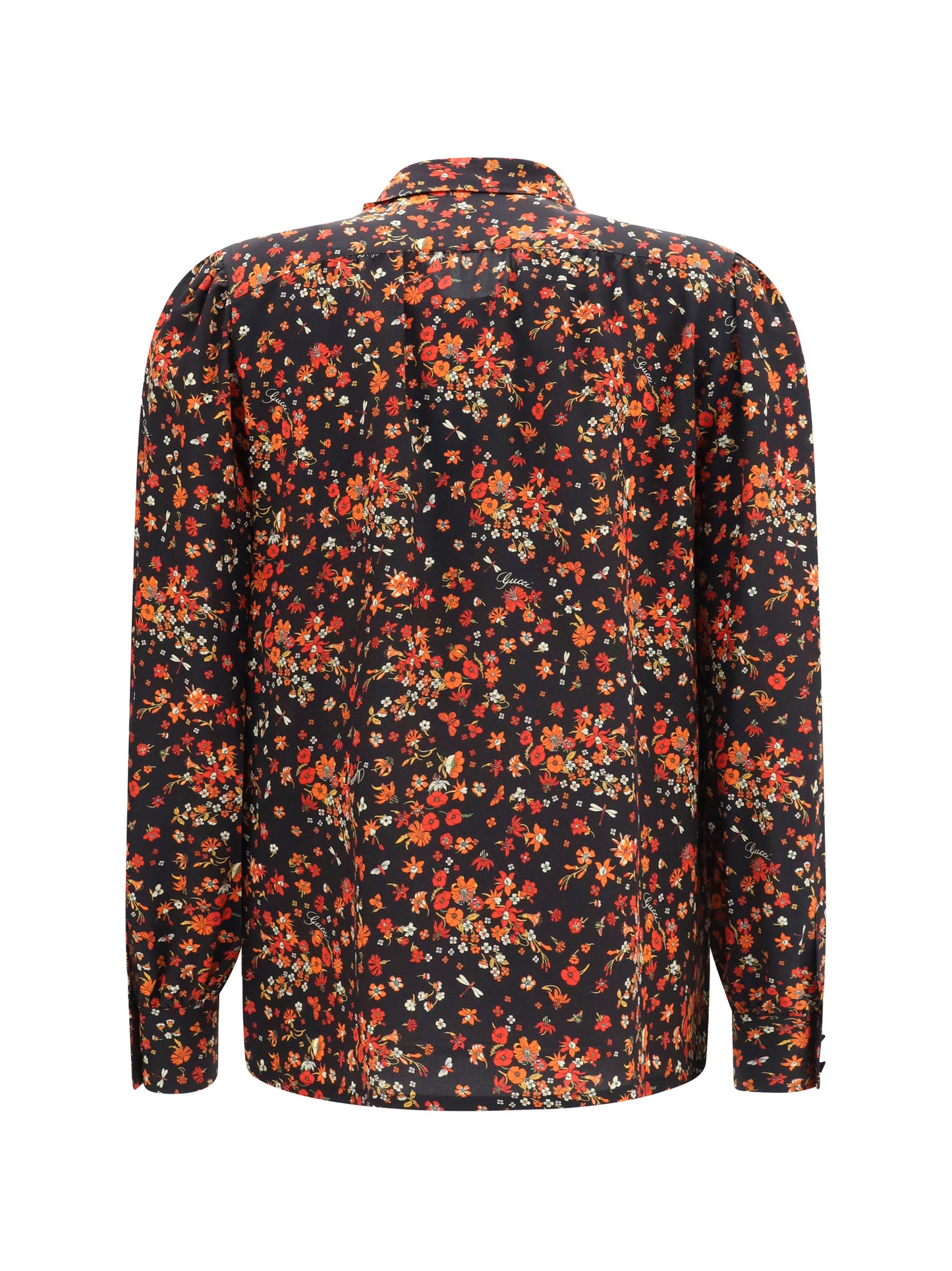 GUCCI Silk Flora print Shirt with neck bow