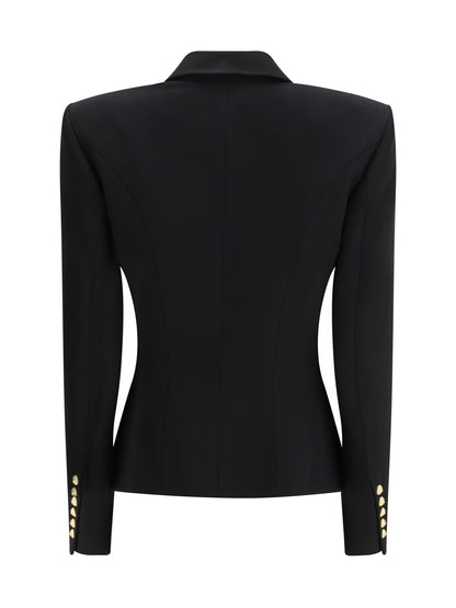 Balmain 6 Buttons Fitted Grain De Poudre Jacket - Noir