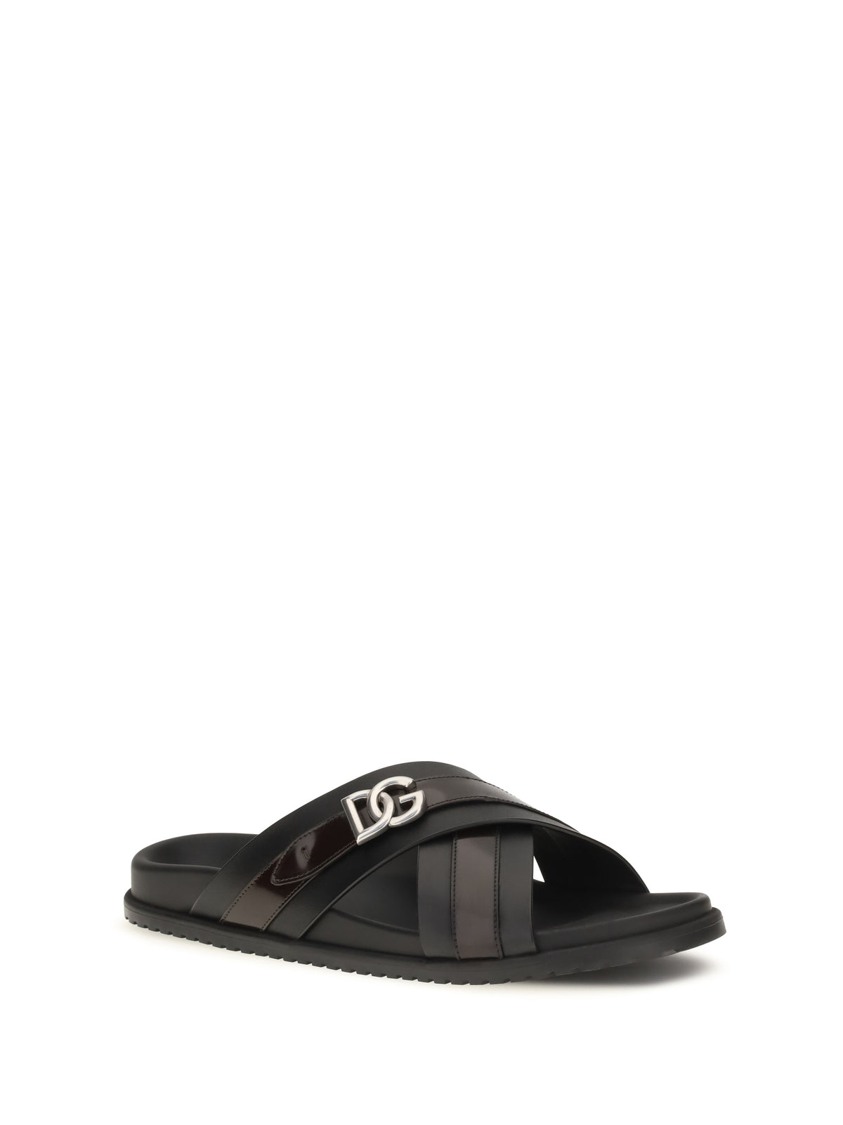 Dolce & Gabbana Smooth calf leather Slide Sandals - Black/Cacao