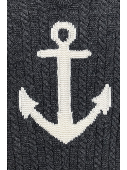 Thom Browne 4-Bar merino wool Sweater with Anchor motif - Dark Grey