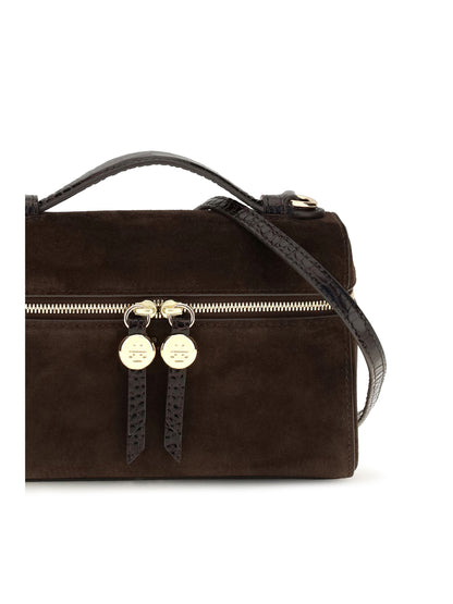 Tory Burch Romy Slim suede Top Handle Bag - Dark Cocoa
