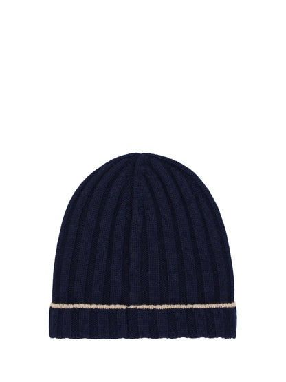 Brunello Cucinelli Beanie Hat - Navy+Camel