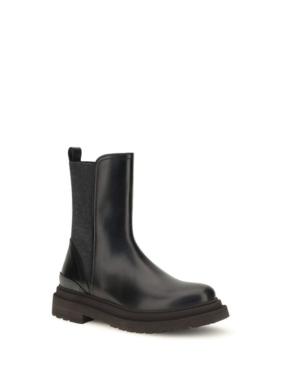Brunello Cucinelli Leather Chelsea Ankle Boots - Black