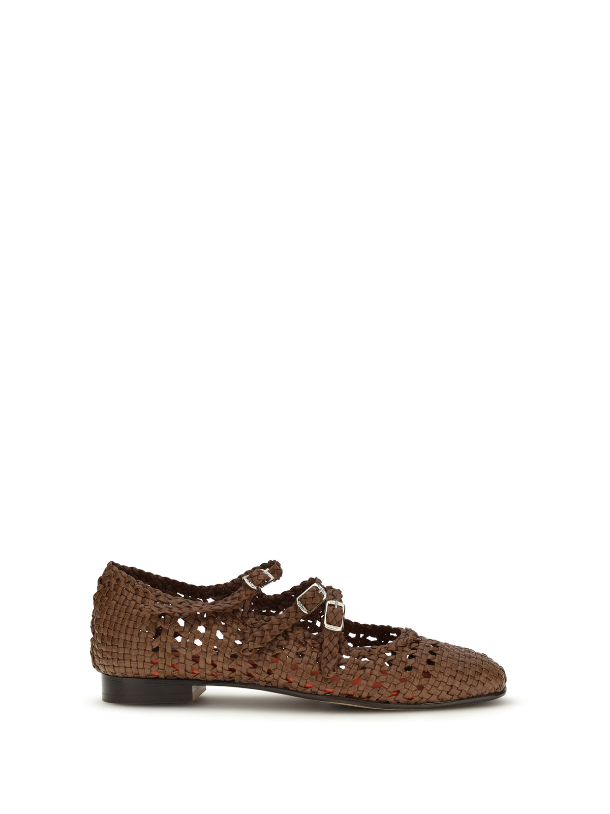Carel Paris Woven leathe Mary Jane Ballerinas - Cognac