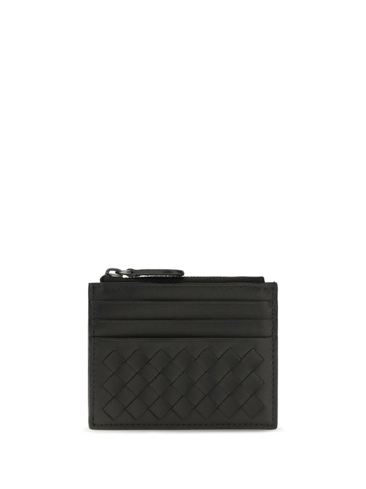 Bottega Veneta Intrecciato zip Card Holder - Black-Brunito