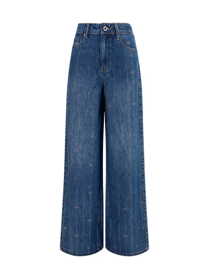 Self-Portrait Crystal-striped Jeans - Blue