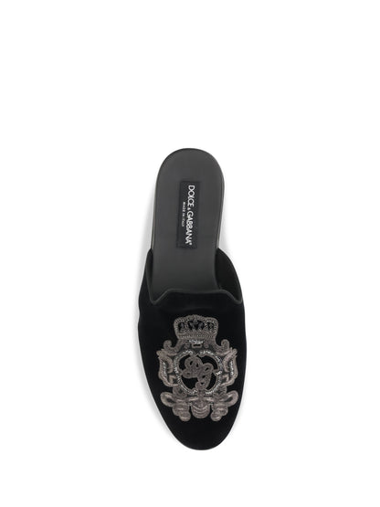 Dolce & Gabbana Velvet Slippers - Black/Silver