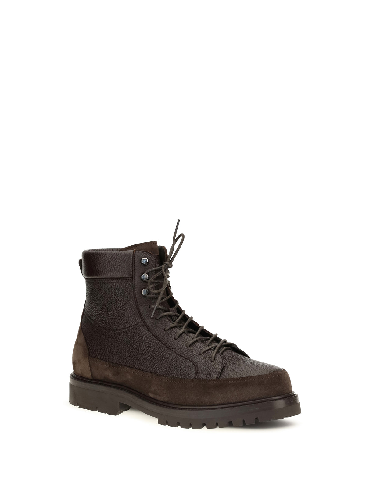 Brunello Cucinelli Lace-up deer leather and suede ankle Boots - Dark Brown