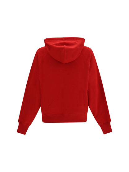 Ami Paris Embroidered cotton Hoodie - Rouge Rubis / Ivoire