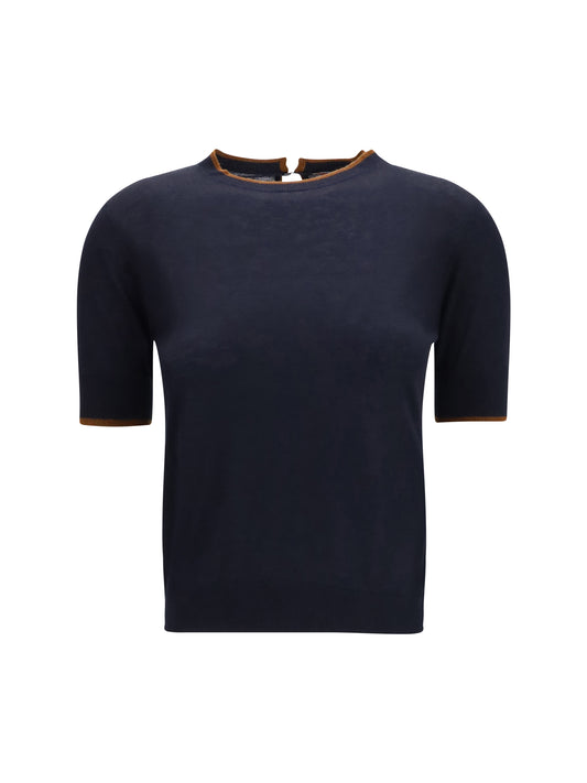 Max Mara Studio Silk and wool T-shirt - Blue/Leather
