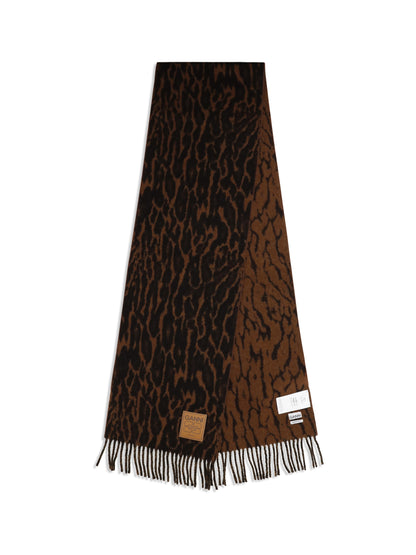 Ganni Leopard print wool Scarf with logo and fringes - Rawhide