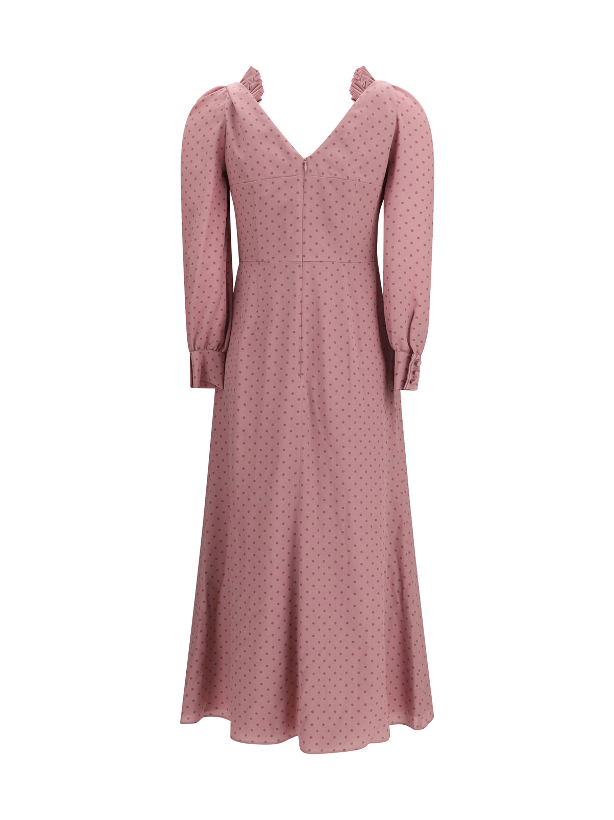 Alessandra Rich Polka Dot Midi Dress with Ruffles - Mauve-Mauve