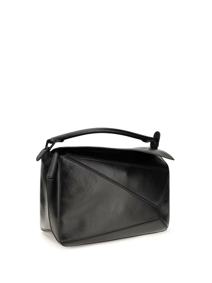 Loewe Large paper-effect calfskin Puzzle Handbag - Black