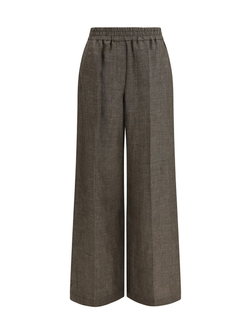 Brunello Cucinelli High-rise Linen Pants - Dark Brown/Silver