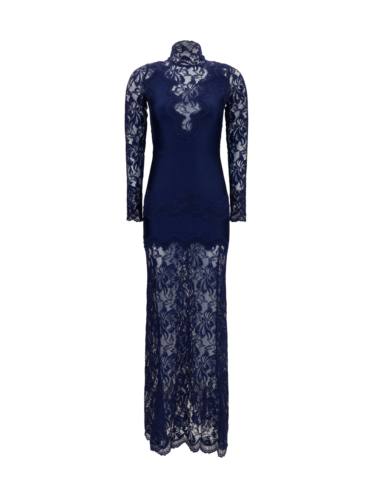 Rabanne Long lace and jersey Dress - Deep Navy