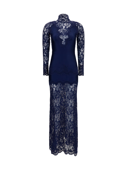 Rabanne Long lace and jersey Dress - Deep Navy