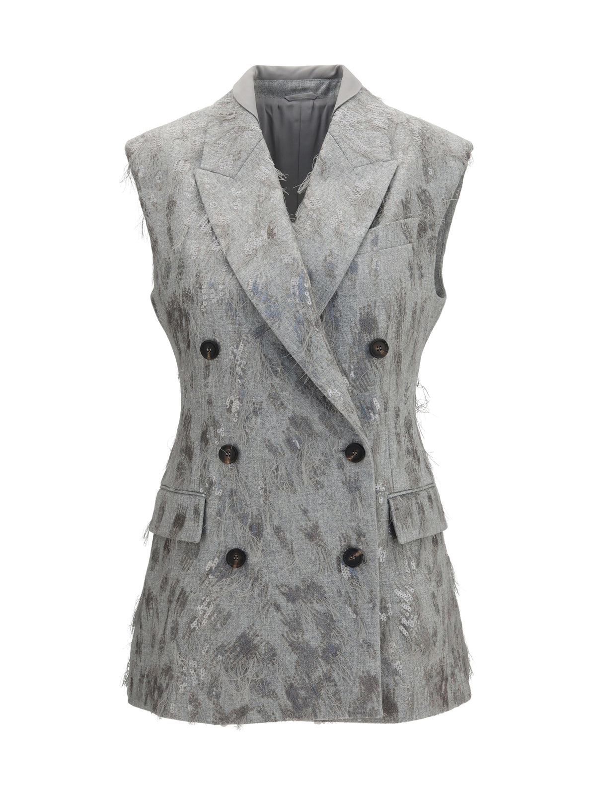 Brunello Cucinelli Gilet in virgin wool and cashmere twill flannel with Dazzling Lynx Embroidery - Light Grey
