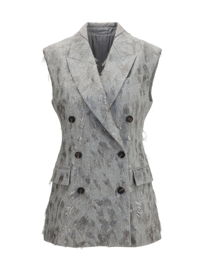 Brunello Cucinelli Gilet in virgin wool and cashmere twill flannel with Dazzling Lynx Embroidery - Light Grey