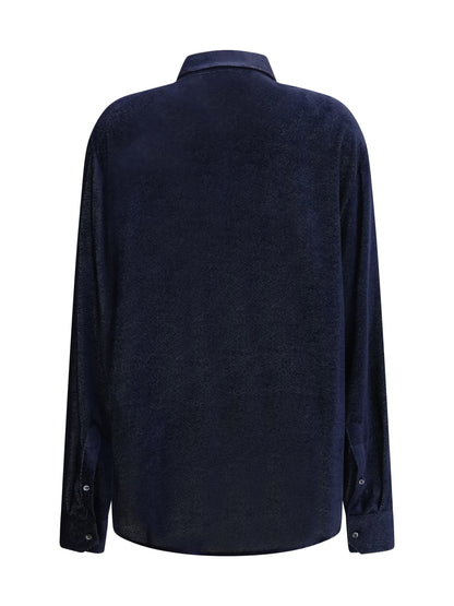 Giorgio Armani Silk blend devoré velvet twill Shirt - Peacoat