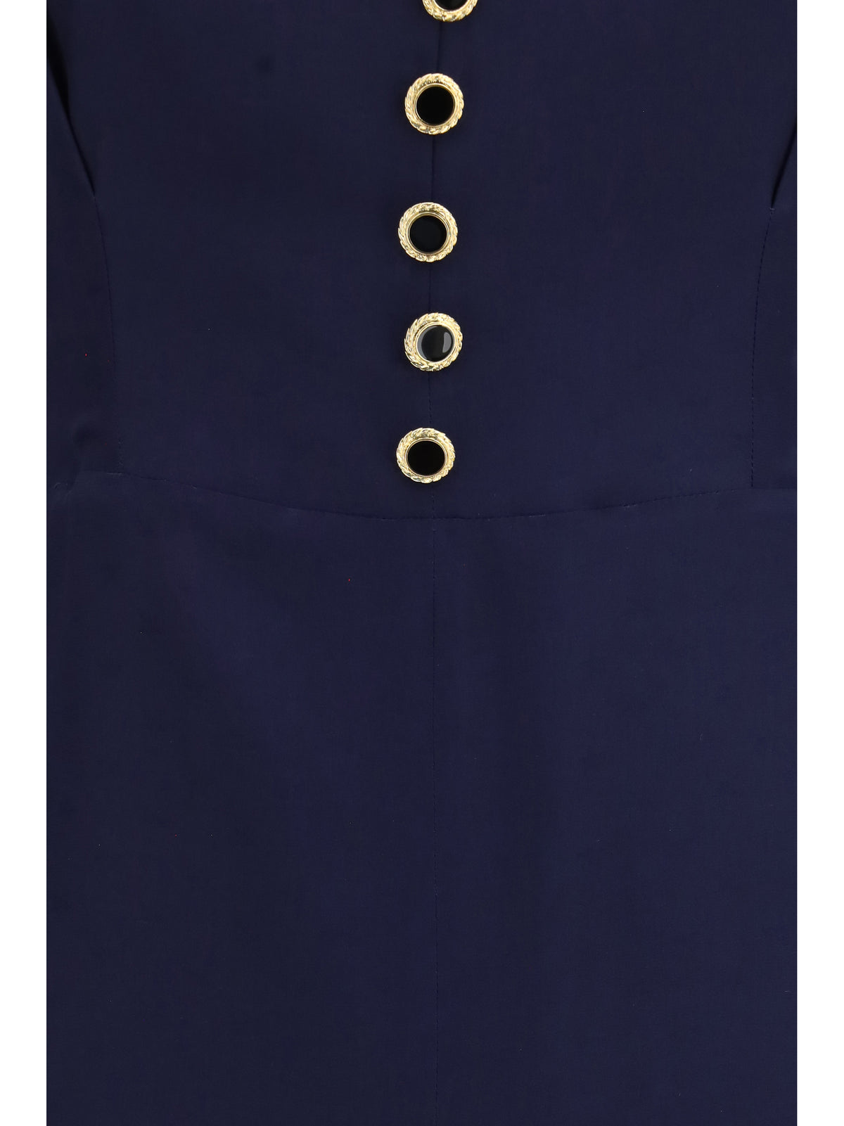 Alessandra Rich Silk midi Dress with buttons and contrast piping - Navy Blue