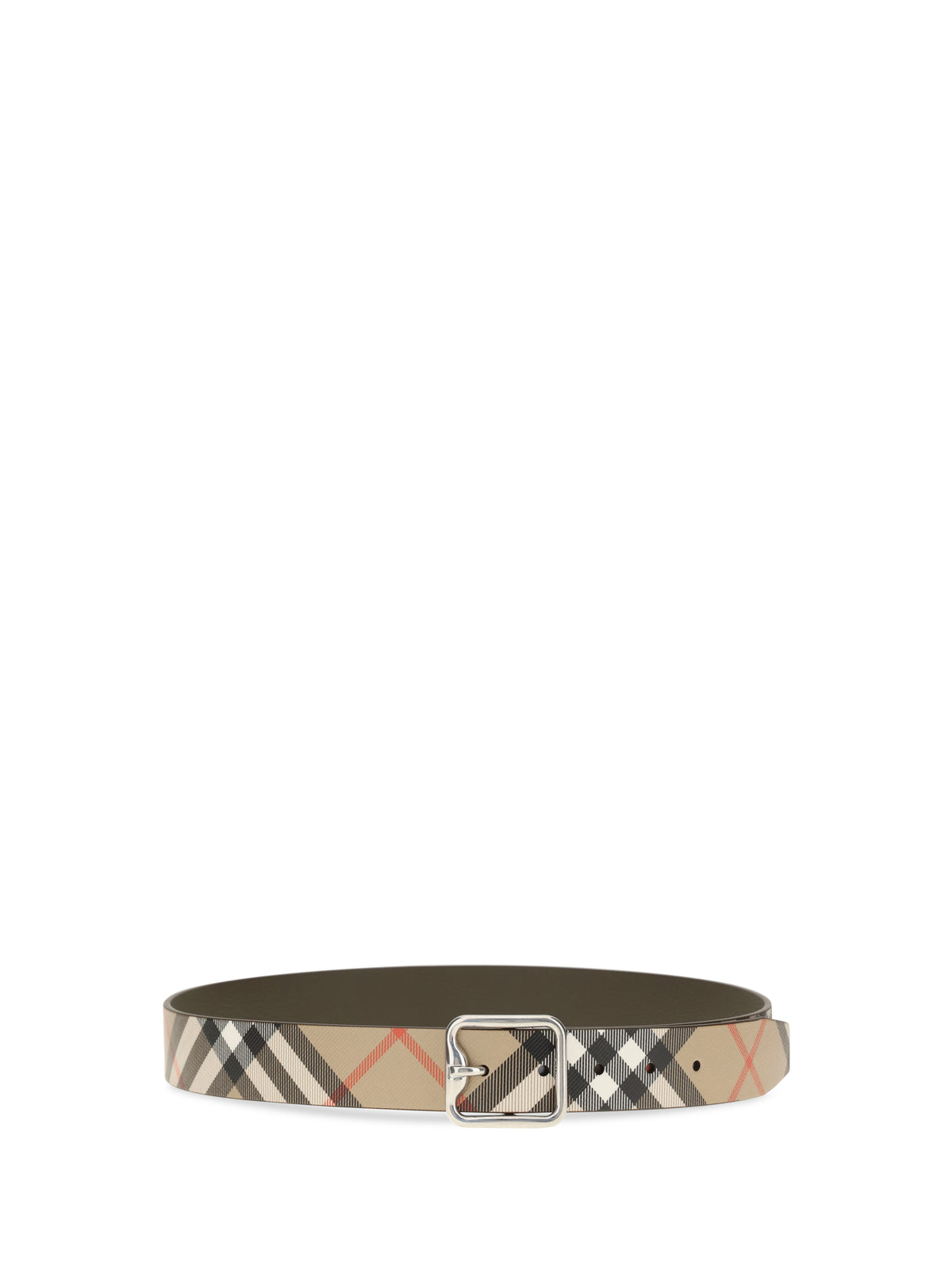 Burberry Reversible B Buckle Check Belt - Sand/Military/Silver