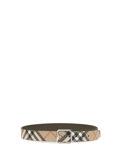Burberry Reversible B Buckle Check Belt - Sand/Military/Silver