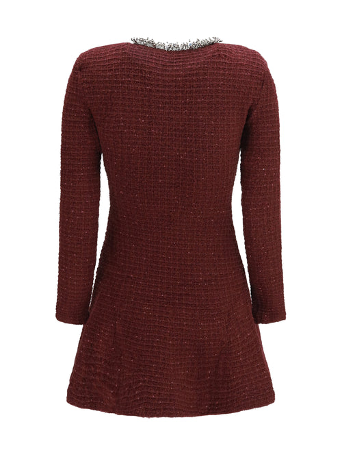 Self-Portrait Textured knit mini Dress with statement buttons - Burgundy