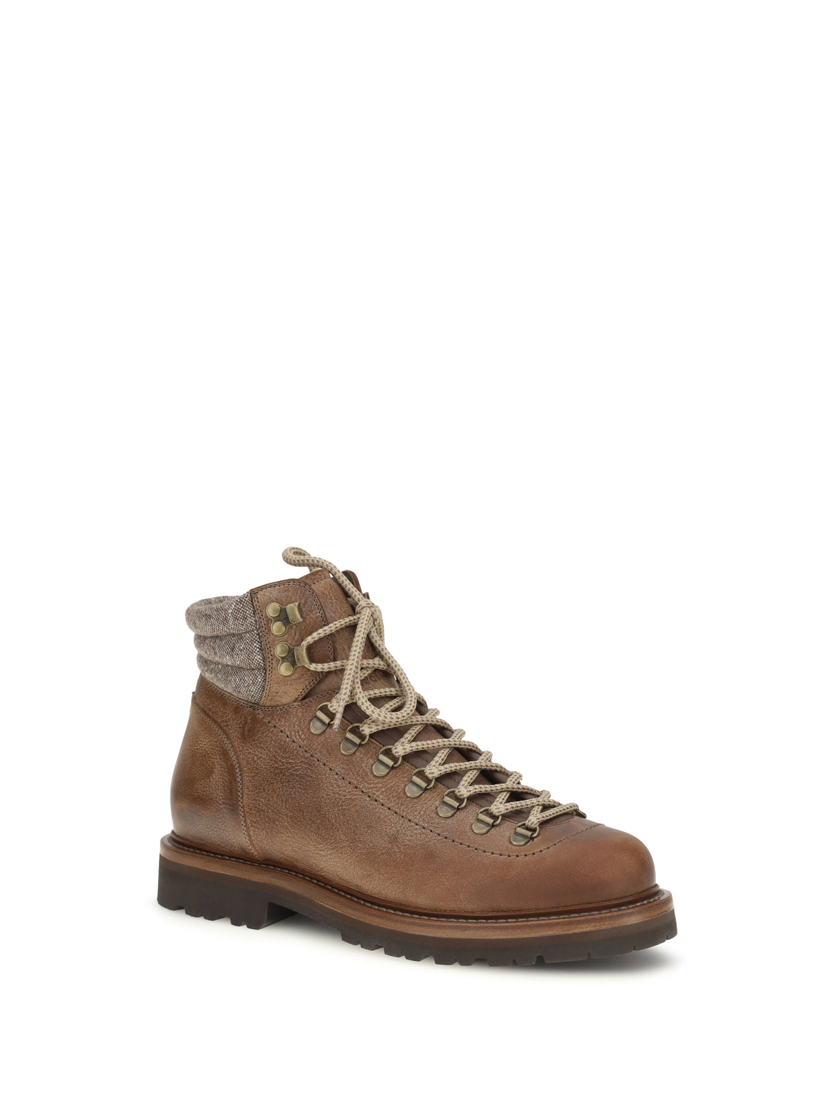 Brunello Cucinelli Mountain Boots in leather with wool and cashmere inserts - Camel