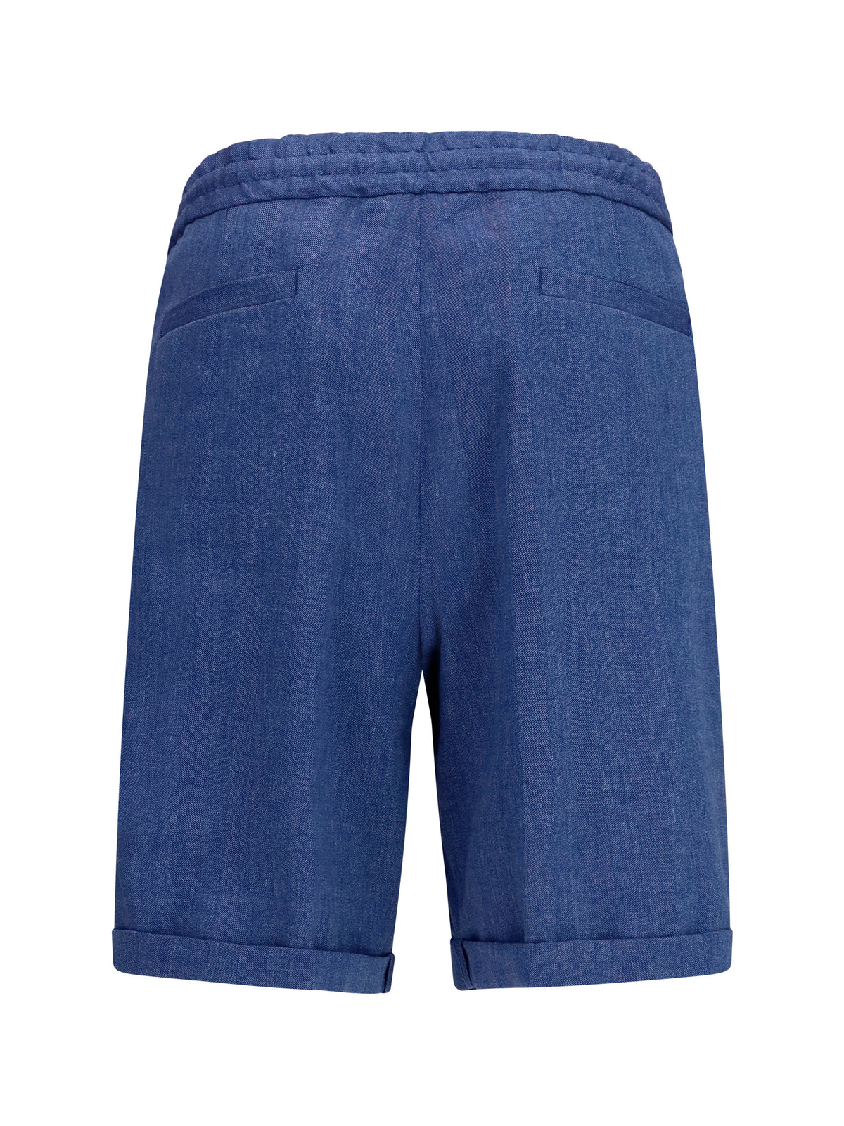 Brunello Cucinelli Linen and virgin wool chevron Bermuda Shorts - Denim