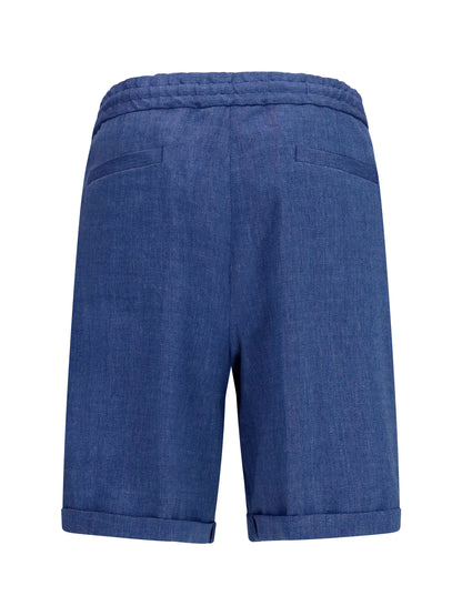 Brunello Cucinelli Linen and virgin wool chevron Bermuda Shorts - Denim