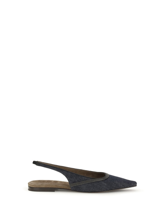 BRUNELLO CUCINELLI Denim slingback Ballerinas