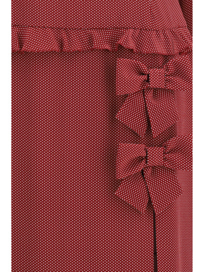 Alessandra Rich Silk polka-dot midi Dress with appliqué bows - Burgundy-White