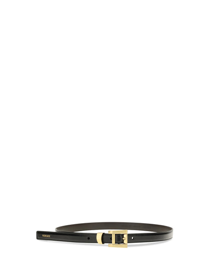 Versace Glossy leather logo print Belt - Black/Gold