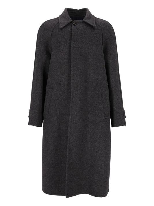 Valentino Garavani Toute La V Coat In Virgin Wool And Silk - Grey