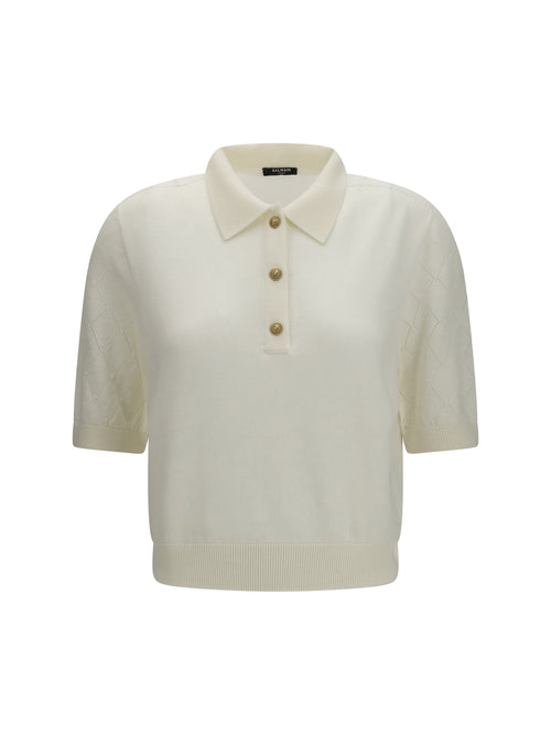 Balmain Wool Polo with vintage buttons - Blanc