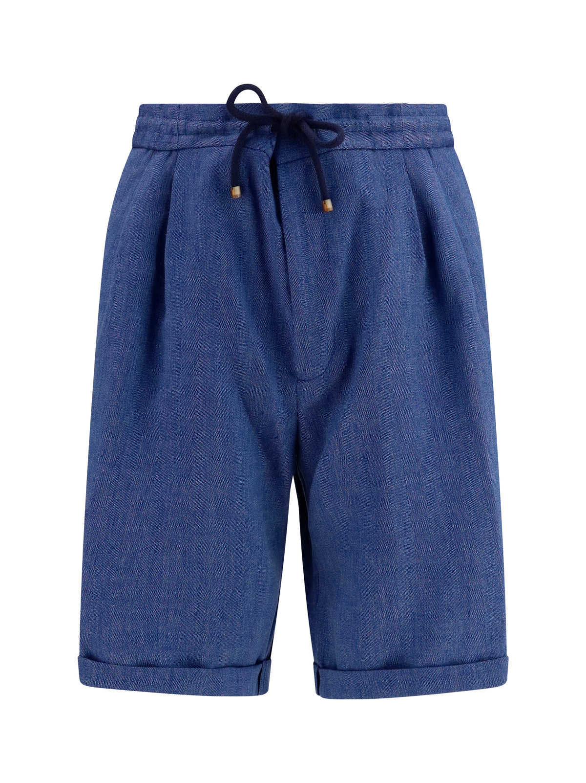 Brunello Cucinelli Linen and virgin wool chevron Bermuda Shorts - Denim