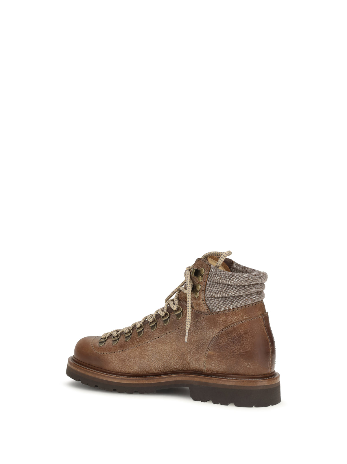Brunello Cucinelli Mountain Boots in leather with wool and cashmere inserts - Camel