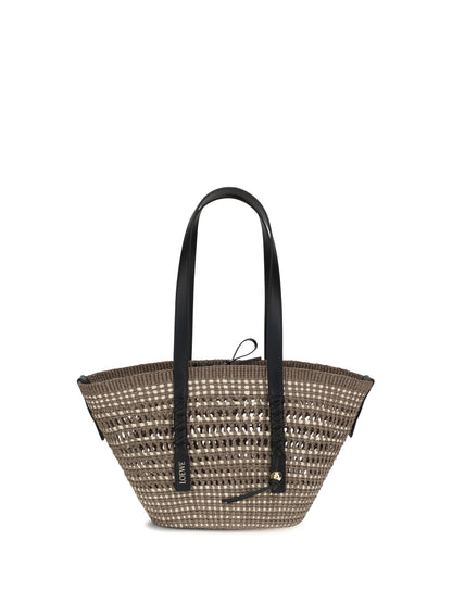 Loewe Medium Braid Basket Shoulder Bag in Iraca palm and calfskin - Khaki/Natural