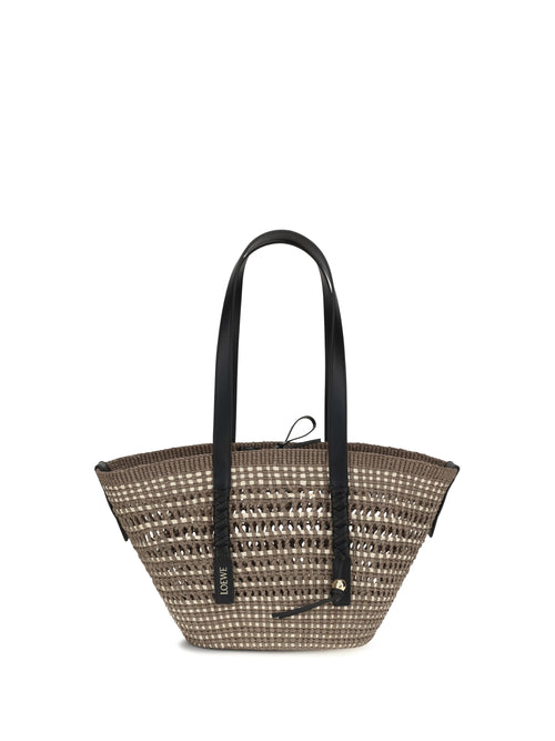 Loewe Medium Braid Basket Shoulder Bag in Iraca palm and calfskin - Khaki/Natural