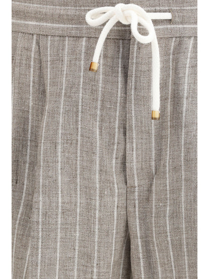 BRUNELLO CUCINELLI Linen pinstriped twill Pants