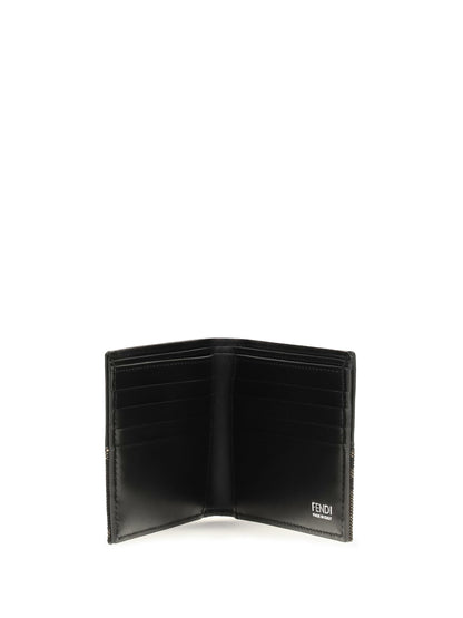 Fendi FF jacquard bifold Wallet - Nero+Tabacco Moro